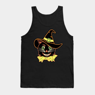 Vintage Halloween Black Cat Witch Tank Top